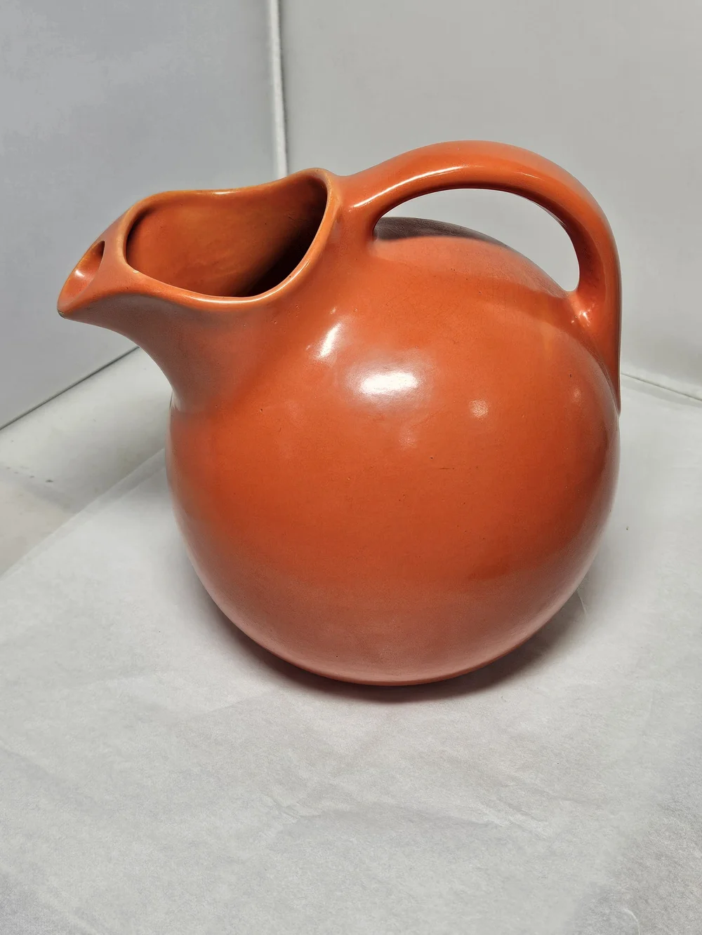 Vintage Orange Ceramic Pottery Pitcher Tilt Ball  Jug